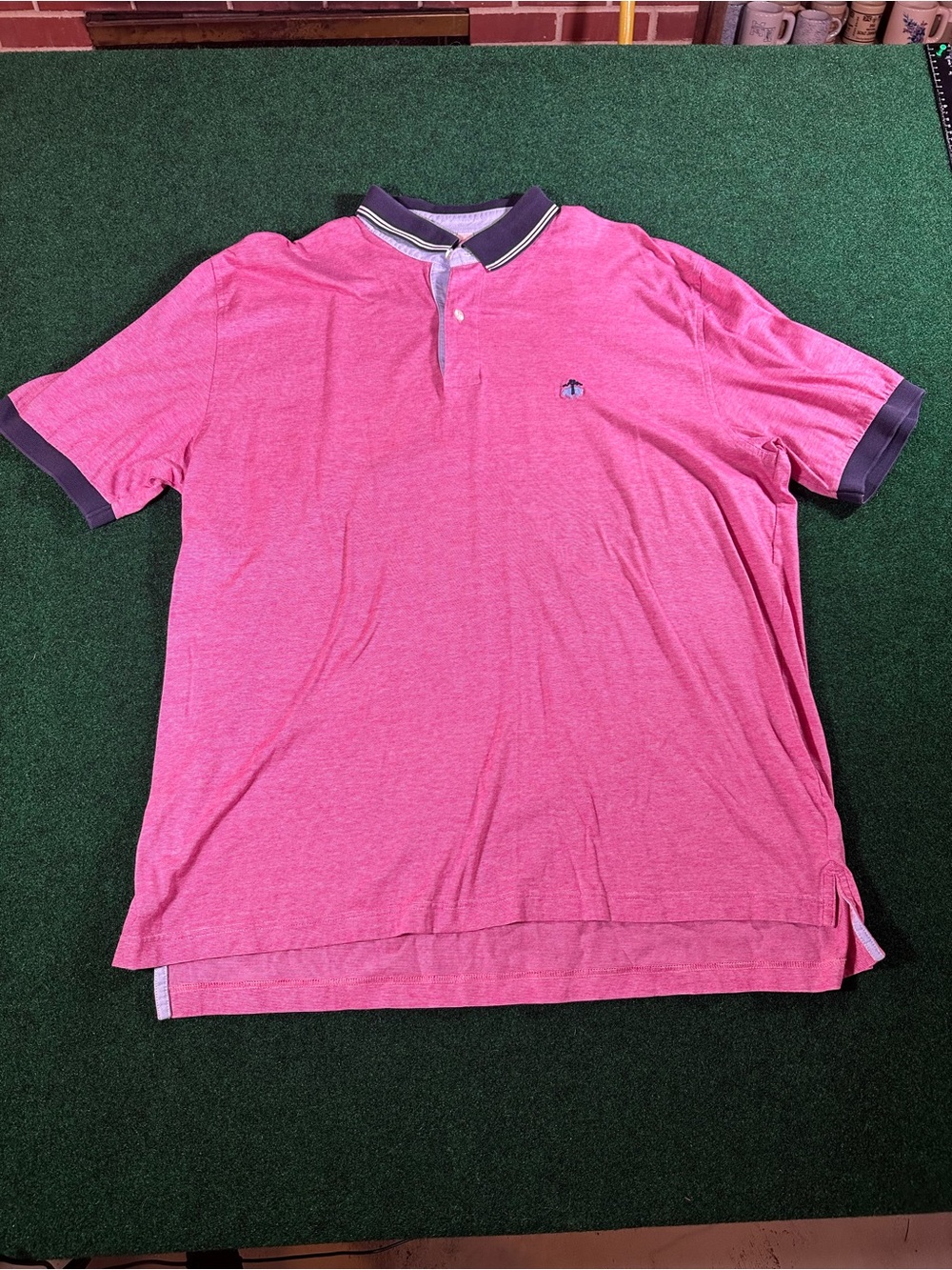 Men’s Brooks Brothers, XL polo, red striped with blue collar.